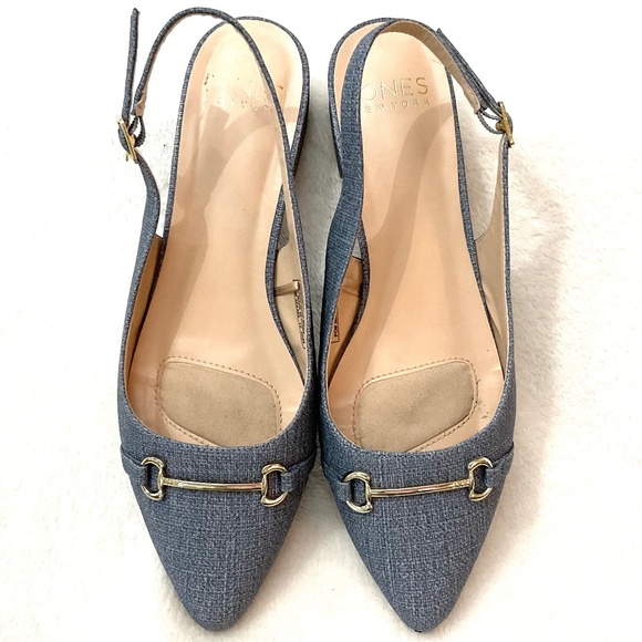 Denim Blue Jones New York Quaden Pointed Low Heel Pointed Toe Slingback Sz 9W - Picture 3 of 14